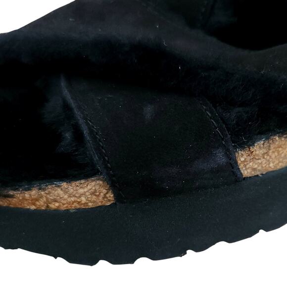 BIRKENSTOCK Papillio Daytona suede shearling sandals black slides Birks 39 8 8.5 - Picture 9 of 11